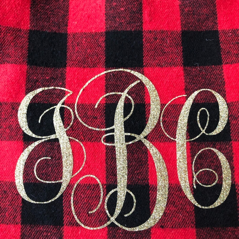 Monogram Red & black buffalo check purse, tote bag - Picture 7 of 8